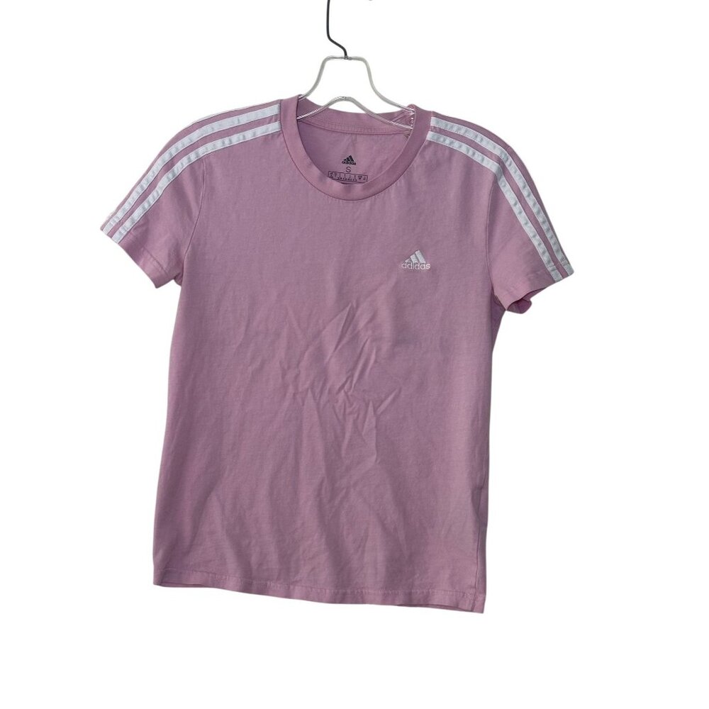 Adidas Women’s Pink 3 Stripe Short Sleeve T Shirt Size Small S